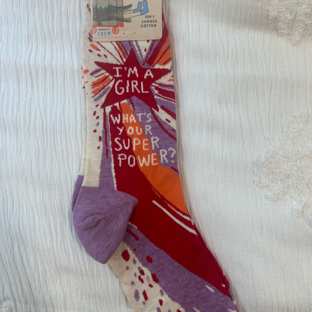 Blue Q Women's Crew Socks - I’m a girl what’s your superpower?